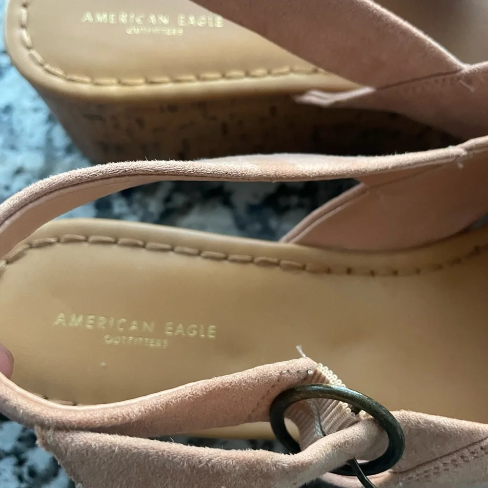 American Eagle Womens Cork Platform Slingback Sandals in Blush